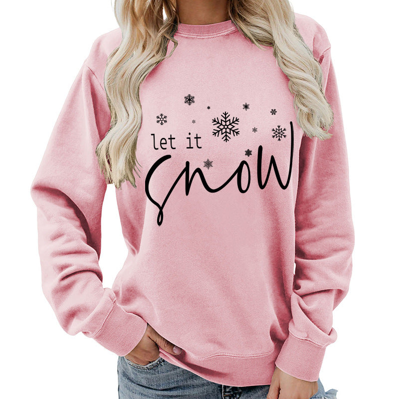 Let it snow snowflake print round neck women&