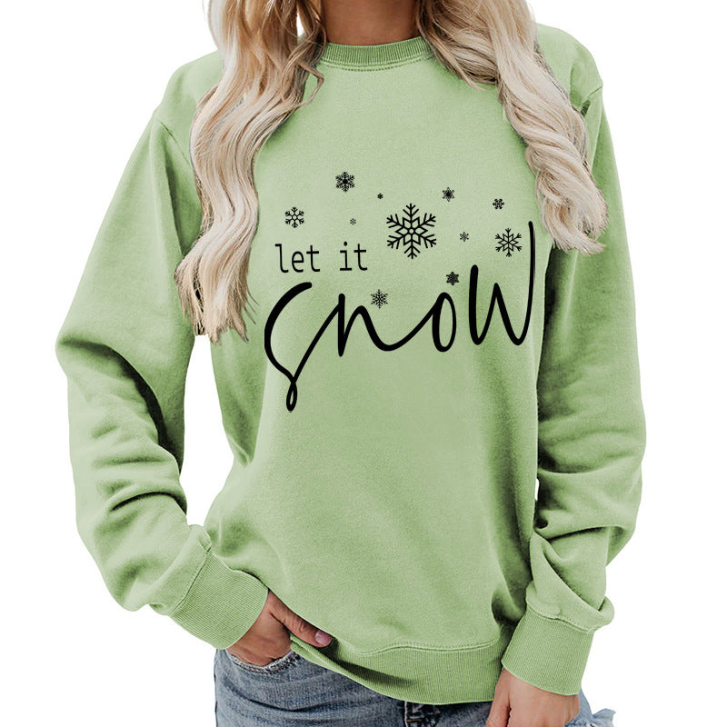 Let it snow snowflake print round neck women&