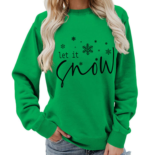 Let it snow snowflake print round neck women&