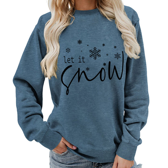 Let it snow snowflake print round neck women&