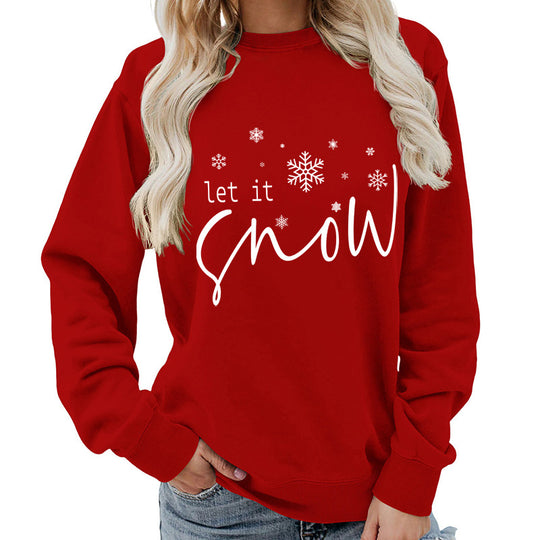 Let it snow snowflake print round neck women&
