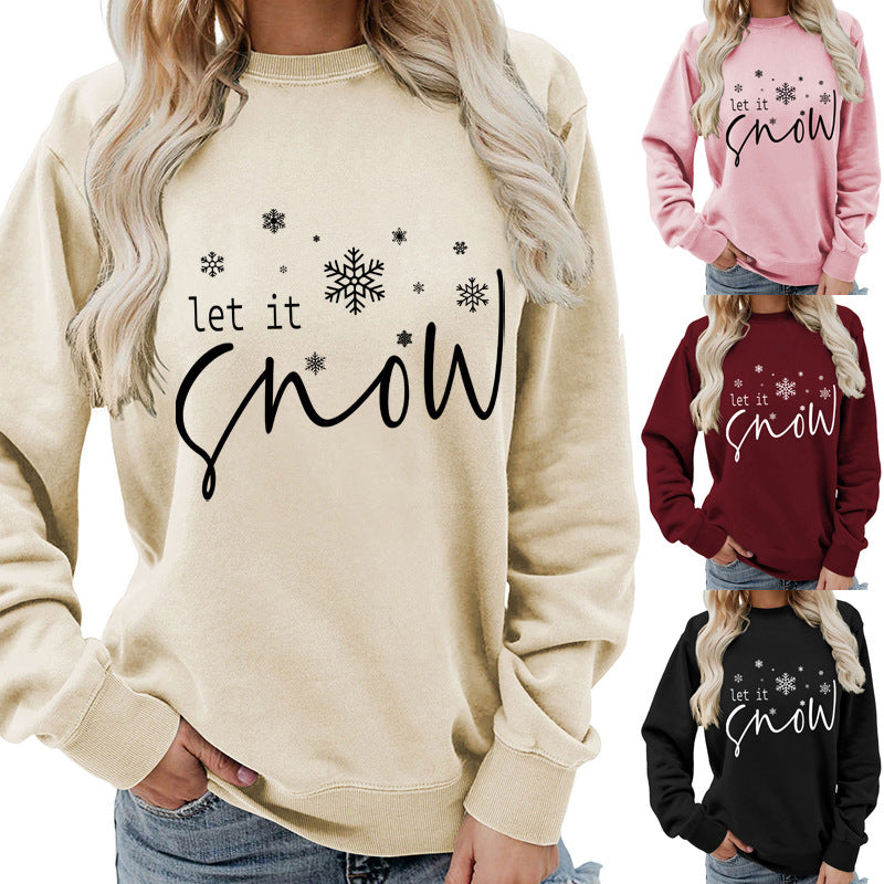 Let it snow snowflake print round neck women&