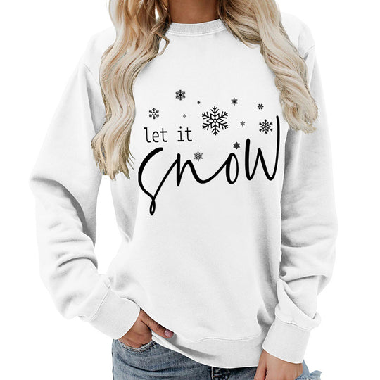 Let it snow snowflake print round neck women&