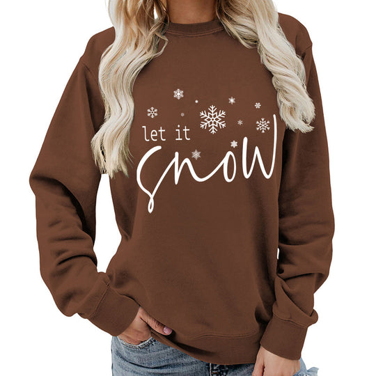 Let it snow snowflake print round neck women&