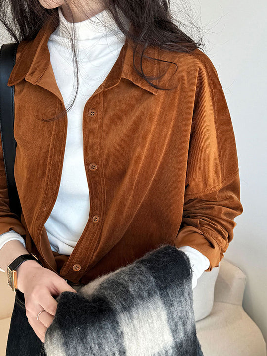 Lushi Japanese-Style Minimalist Thickened Brushed Corduroy Shirt for Women 2025 Autumn Inner Layering Base Shirt 3378
