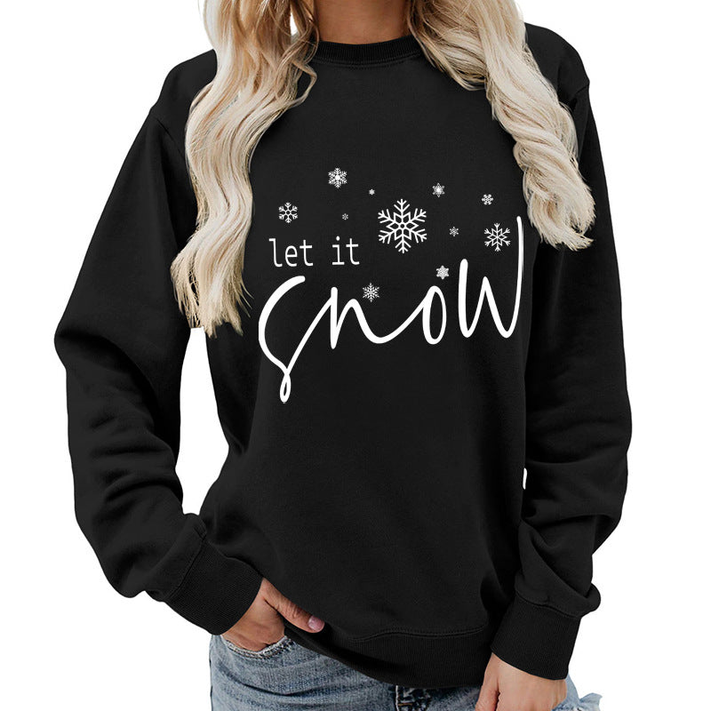 Let it snow snowflake print round neck women&