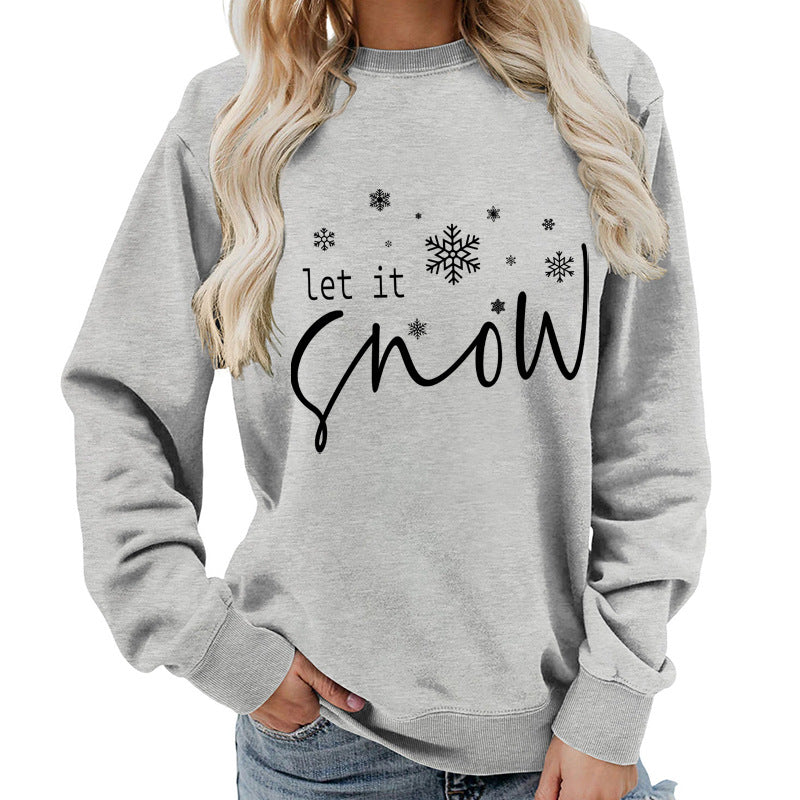 Let it snow snowflake print round neck women&