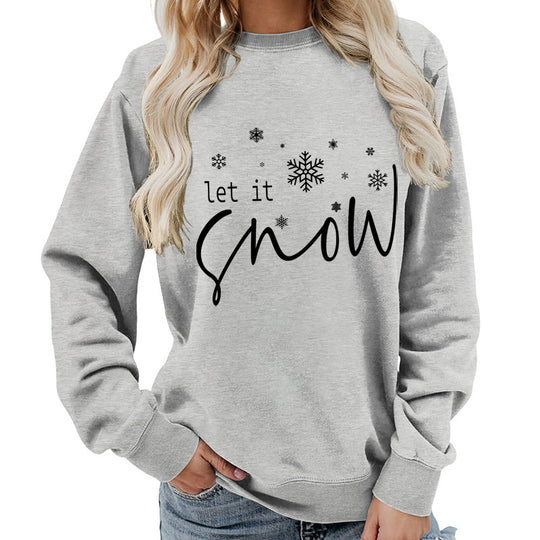 Let it snow snowflake print round neck women&