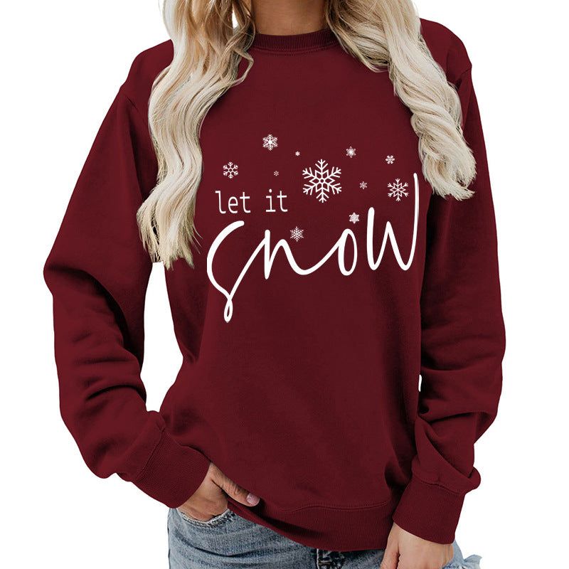 Let it snow snowflake print round neck women&