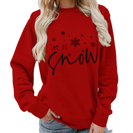 Let it snow snowflake print round neck women&