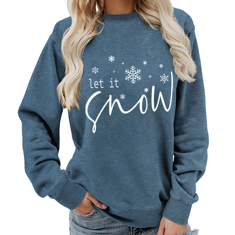 Let it snow snowflake print round neck women&