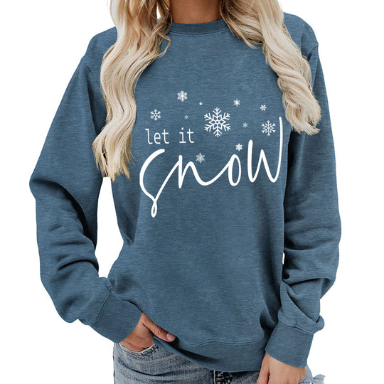 Let it snow snowflake print round neck women&