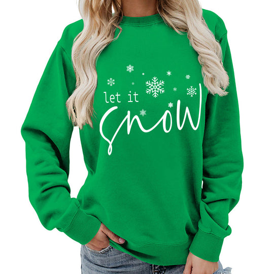 Let it snow snowflake print round neck women&