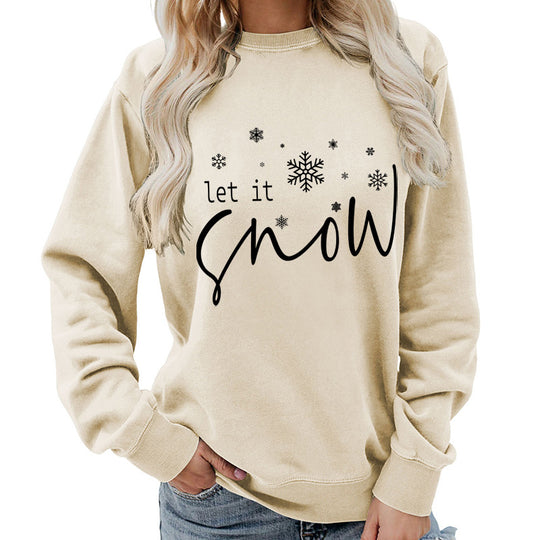 Let it snow snowflake print round neck women&