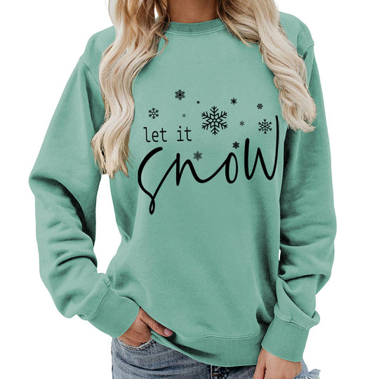 Let it snow snowflake print round neck women&