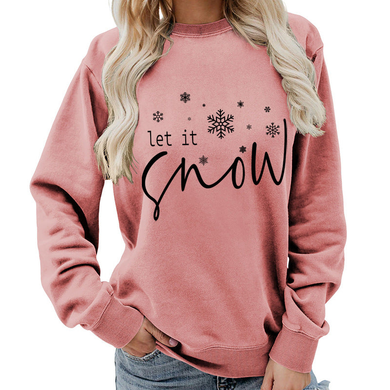 Let it snow snowflake print round neck women&