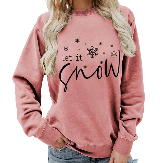 Let it snow snowflake print round neck women&