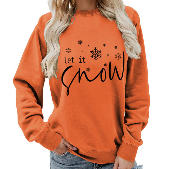 Let it snow snowflake print round neck women&