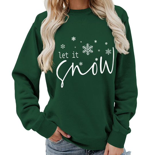 Let it snow snowflake print round neck women&