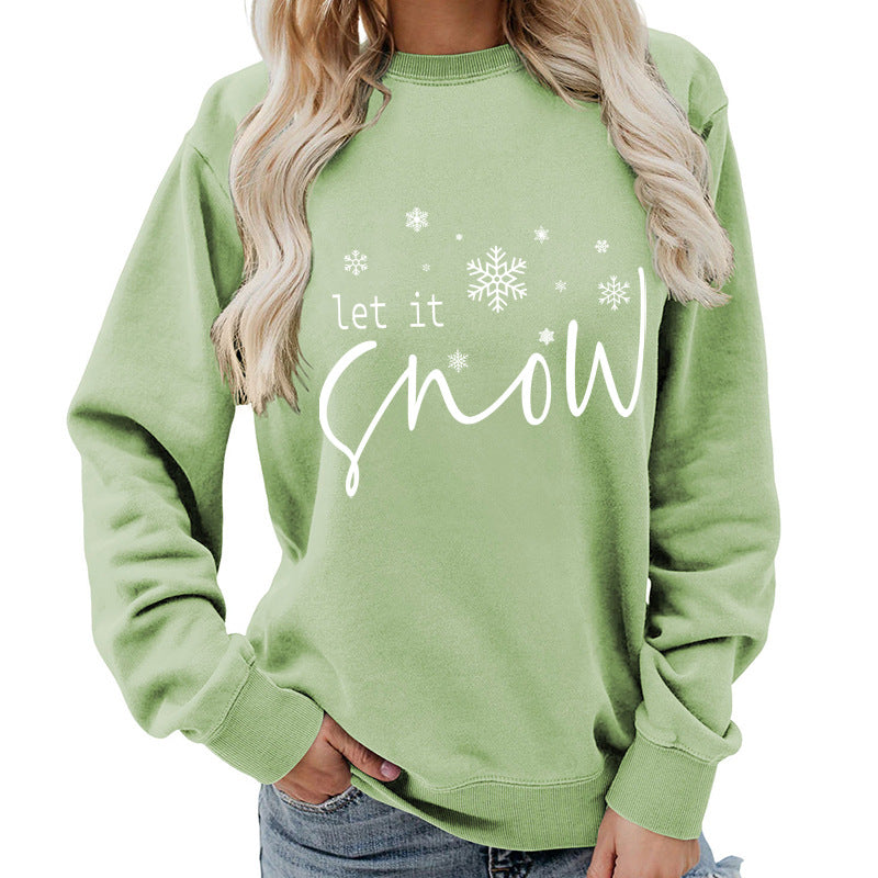 Let it snow snowflake print round neck women&
