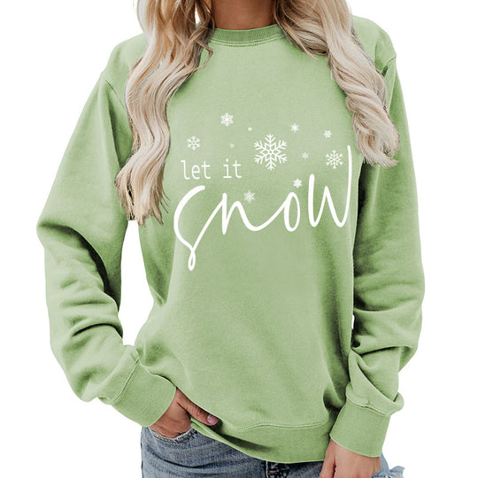 Let it snow snowflake print round neck women&