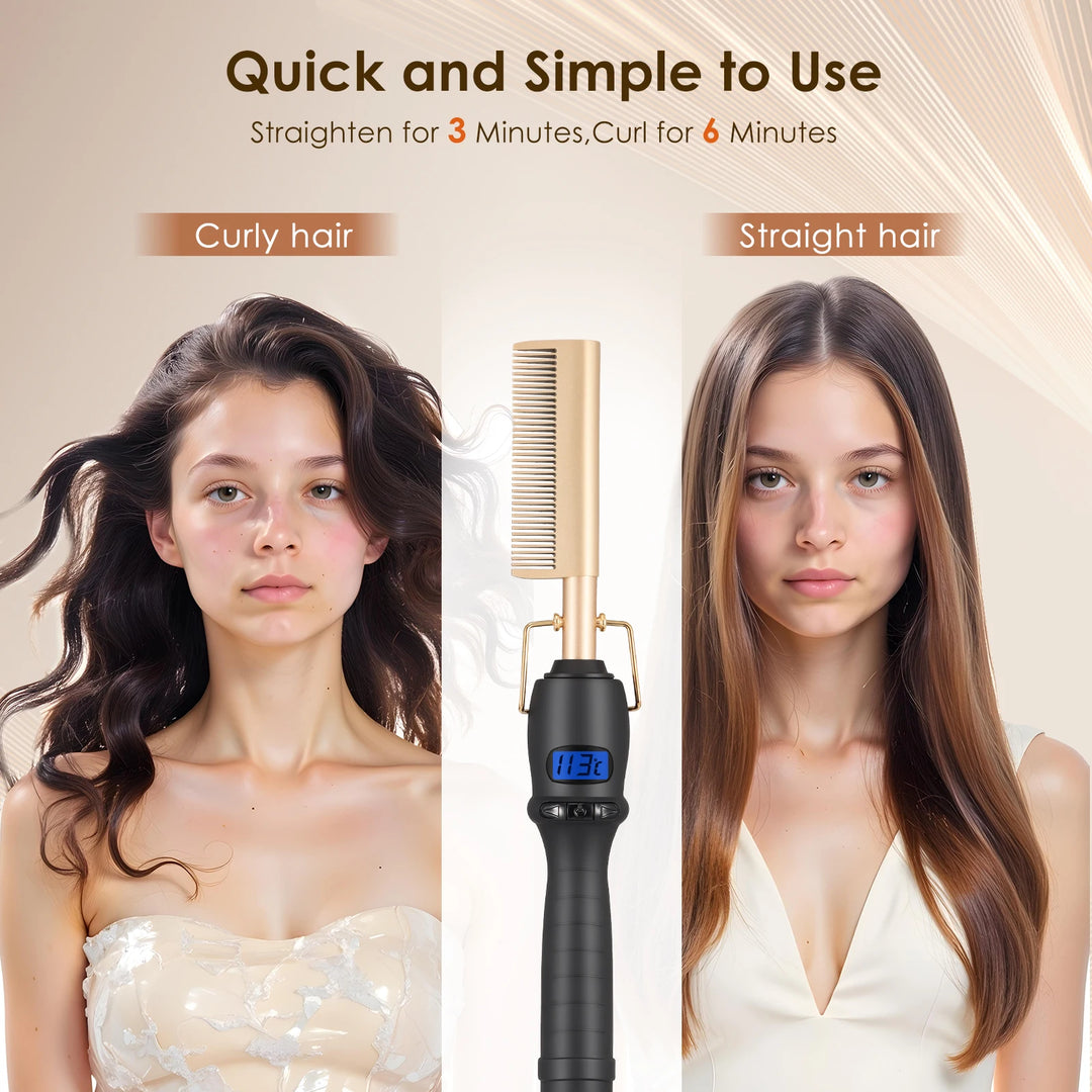 2 In1 Hot Comb Hair Straightener Electric Heating Comb Fast Heating Portable Travel Anti-Scald Beard Straightener Press Comb ﻿