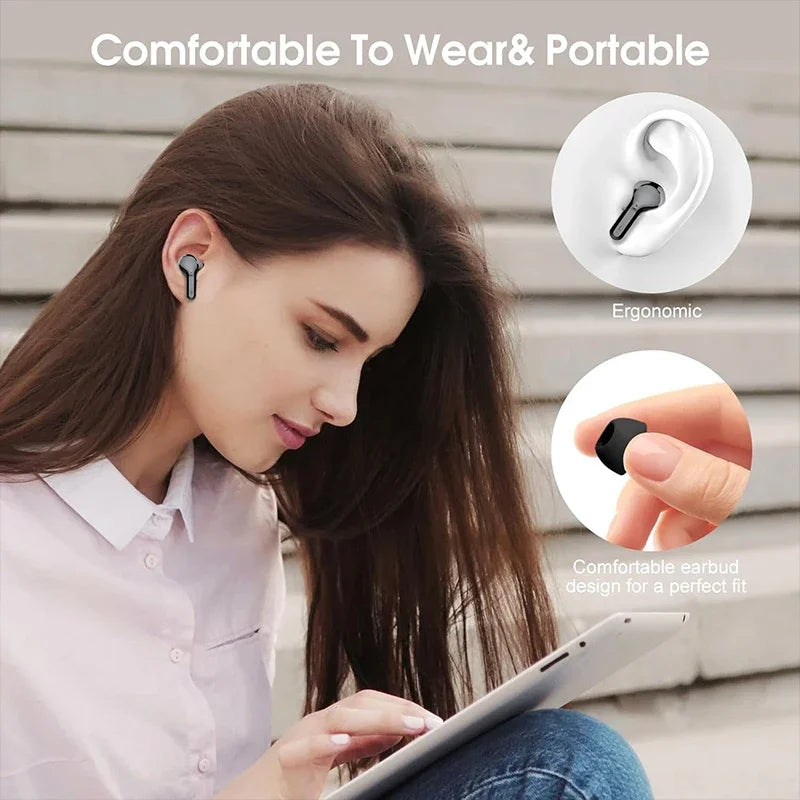 Wireless earbuds noise cancelling HiFi stereo front view