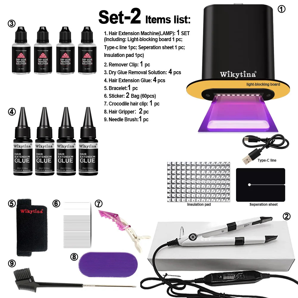Advanced V Light Hair Extensions Kit Tape-In Extensions with High-Tech UV Machine and Glue for Quality Salon Use Seamless Hair