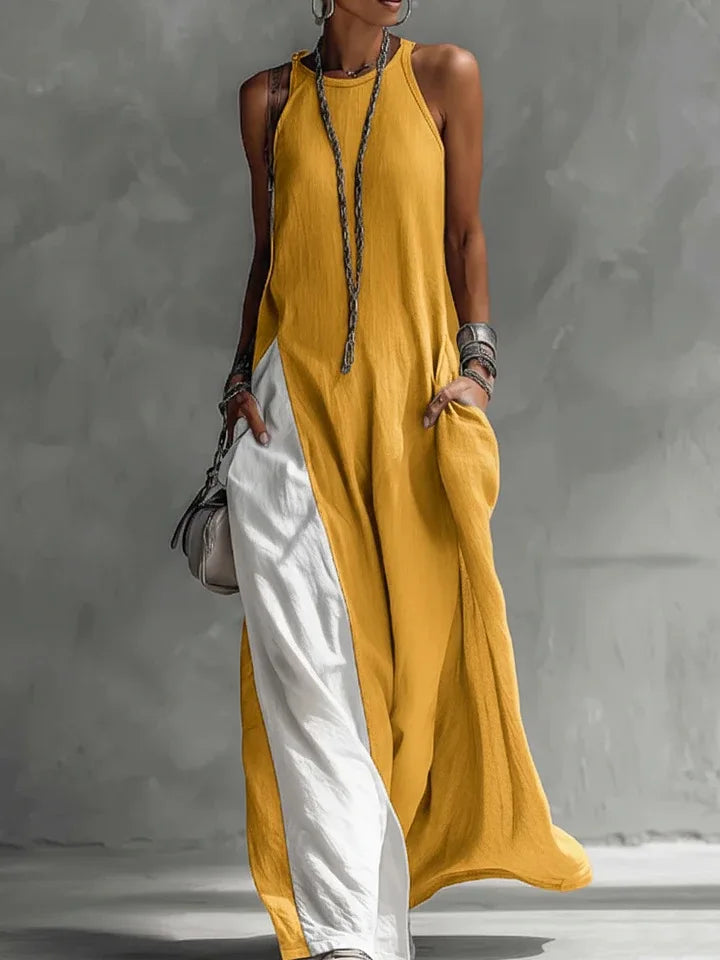 Robe femme sans manches color block épaules dénudées – Vue principale