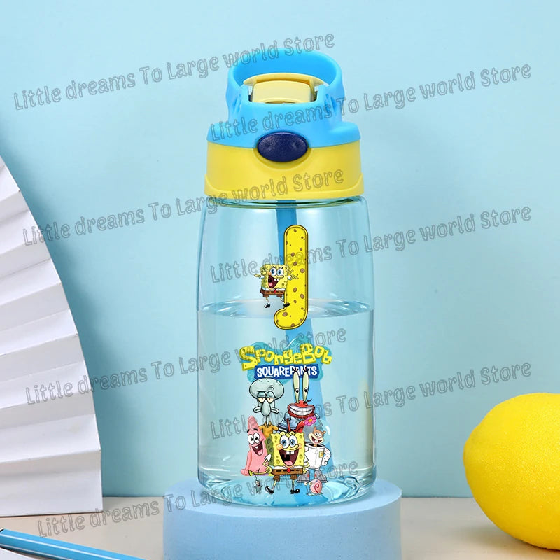 SpongeBobs Water Bottle Children Drinking Bottles with Straw Cartoon Letter A-z Portable Drinking Cup Boys Summer Gym Sports Jug