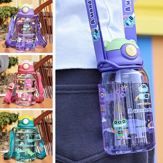 Cute Kids Water Bottle with Straw Free BPA Leakproof Outdoor Portable Children&