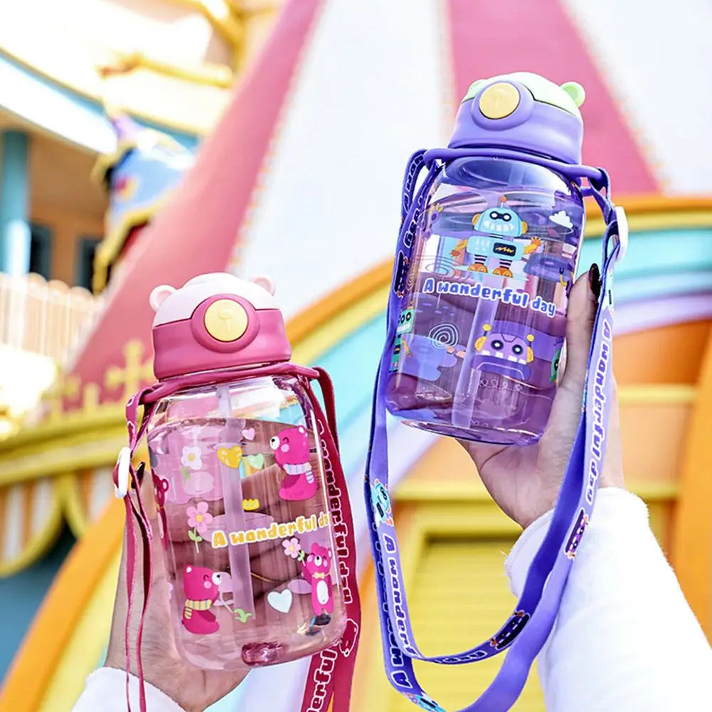 Cute Kids Water Bottle with Straw Free BPA Leakproof Outdoor Portable Children&