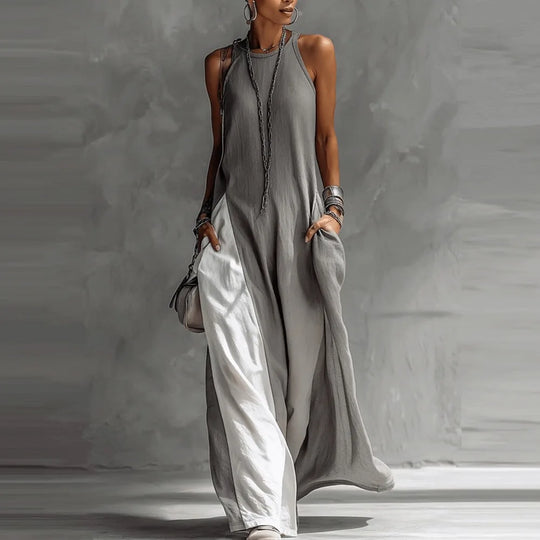 Robe femme sans manches color block épaules dénudées – Vue principale