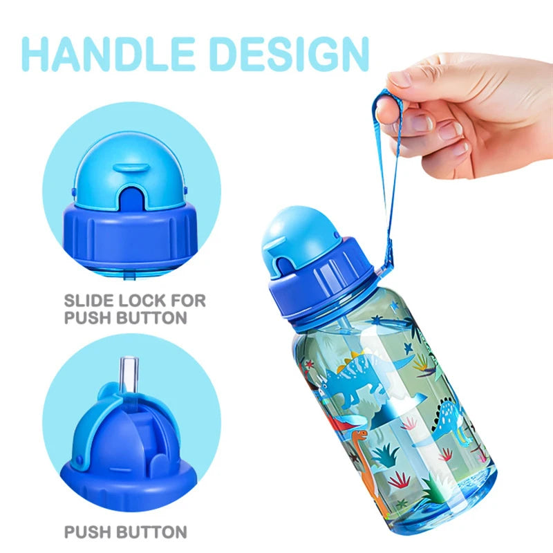 Kids Straw Water Bottle With Sliding Lids and Straw Brush 500ml BPA Free Children&