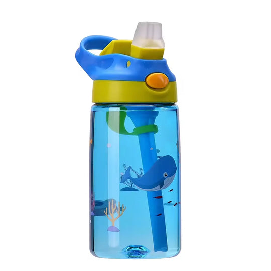 Kids Water Bottle with Straw &amp; Handle - 16 oz BPA Free Kids Water Bottles, Spill Proof, Easy-Clean, Dishwasher Safe - Cute Dino