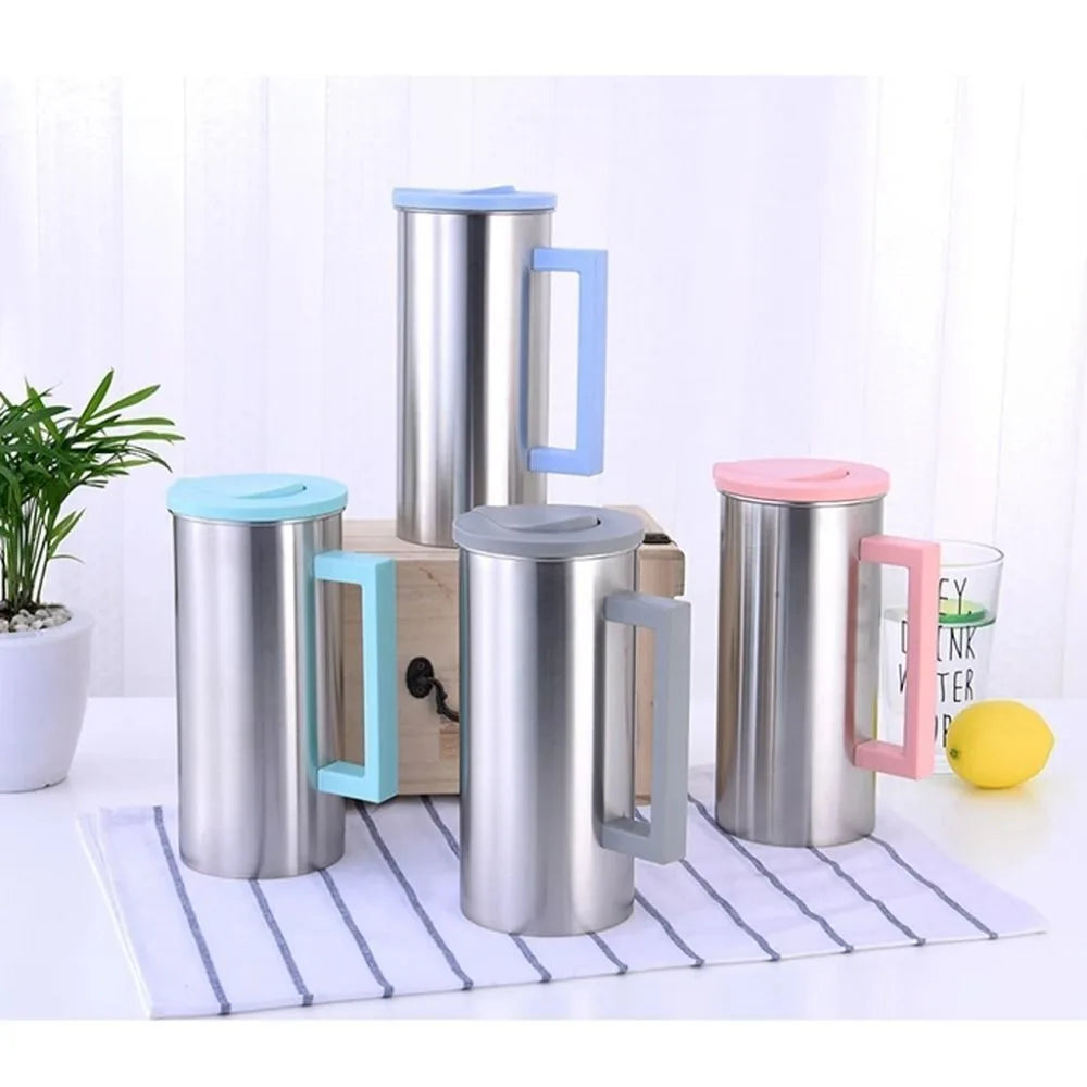 1.8 Liter Water Bottle Stainless Steel Flip Top Lids Large Water Pitcher Jug Single Layer Thickened Drinks Juice Beverage Jugs