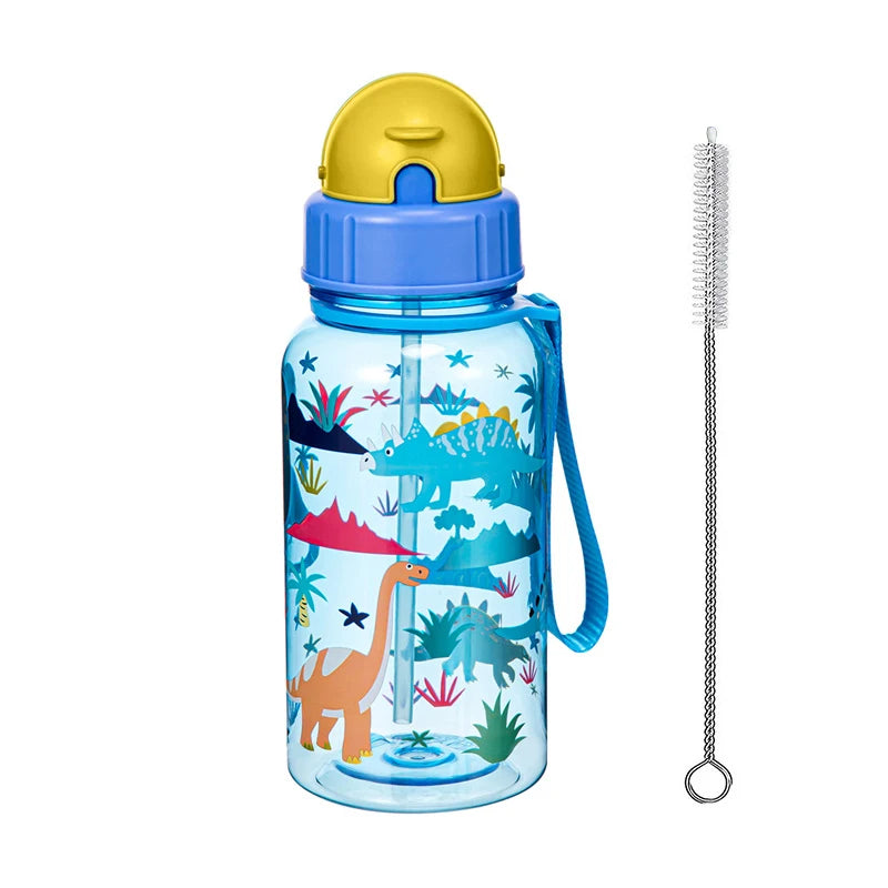 Kids Straw Water Bottle With Sliding Lids and Straw Brush 500ml BPA Free Children&