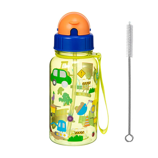 Kids Straw Water Bottle With Sliding Lids and Straw Brush 500ml BPA Free Children&