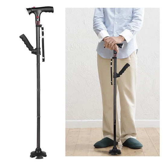 Canne de marche pliante télescopique LED avec alarme — Cadeau idéal pour seniors