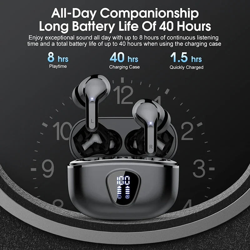 Wireless earbuds noise cancelling HiFi stereo front view