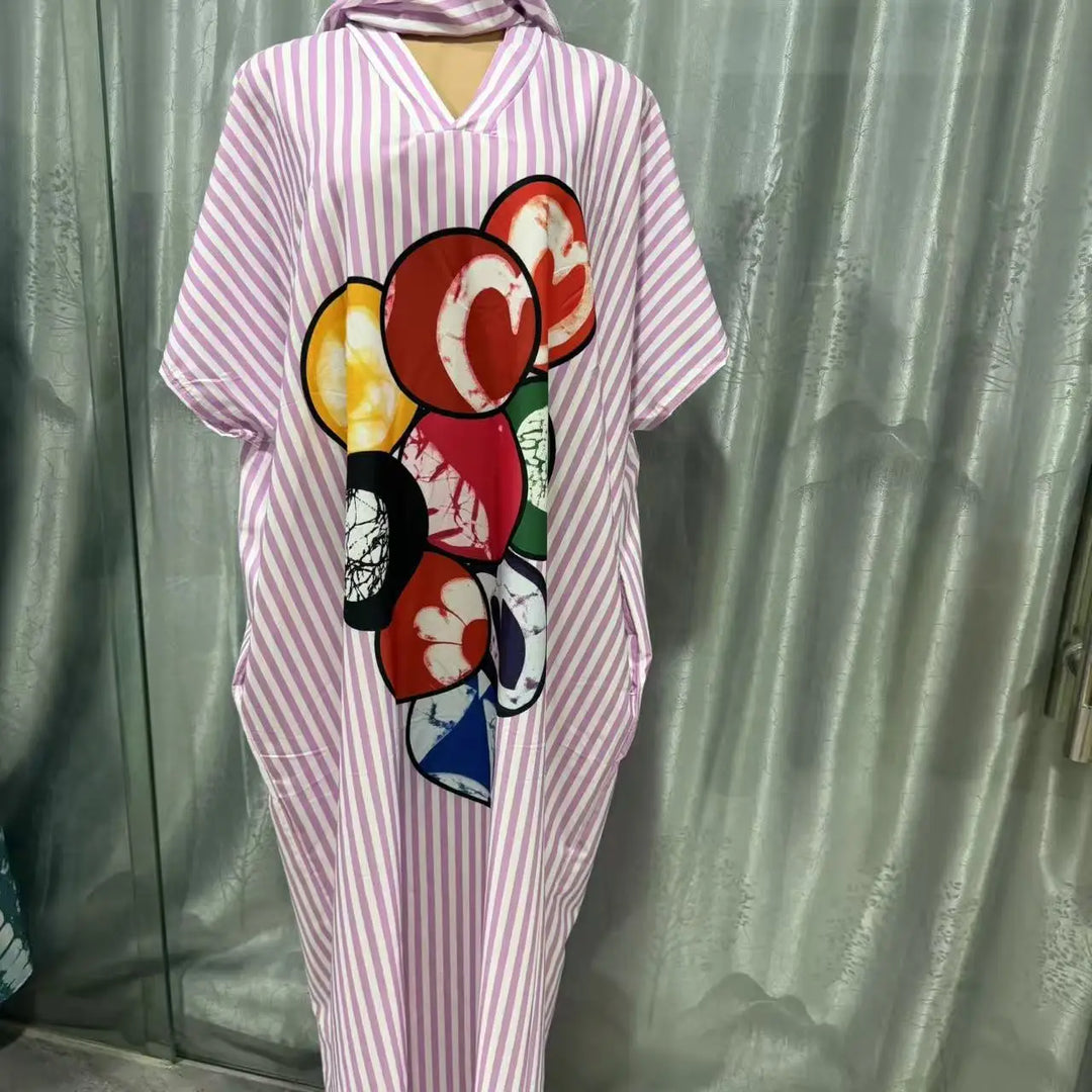 Robe longue femme rayée col V manches chauve-souris – Vue principale