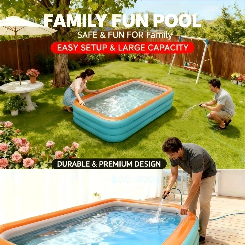 Piscine gonflable pour fêtes aquatiques en extérieur, piscine rectangulaire pliable pour adultes et enfants, idéale pour s&