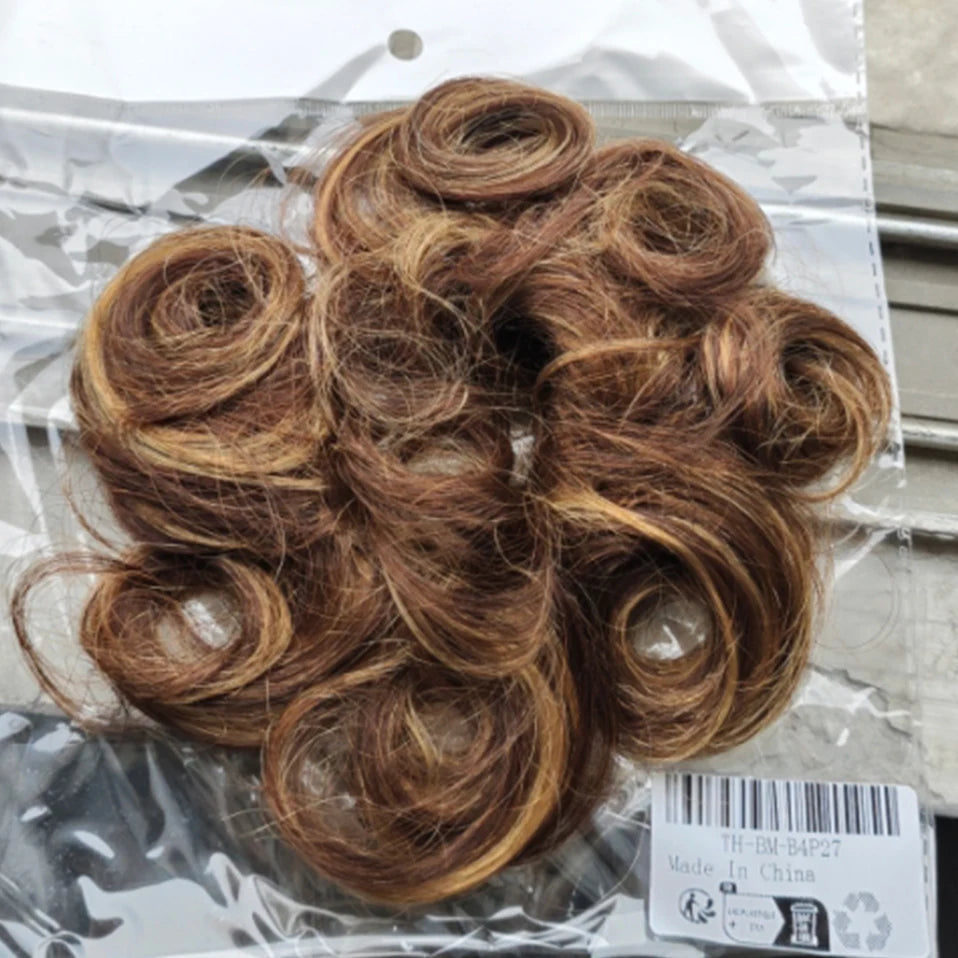 S-noilite 23g 100% Real Human Hair Curly Donut Chignon Ring Hairpiece For Women Natural Color Non-Remy Extension Brazilian Hair