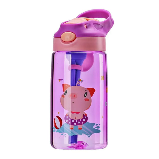 Kids Water Bottle with Straw &amp; Handle - 16 oz BPA Free Kids Water Bottles, Spill Proof, Easy-Clean, Dishwasher Safe - Cute Dino