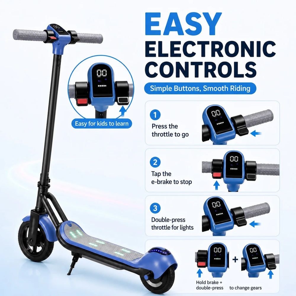 Trottinette électrique avec musique Bluetooth, lumières colorées, 3 vitesses, pliable, capacité de charge de 60 kg, 6-12 ans