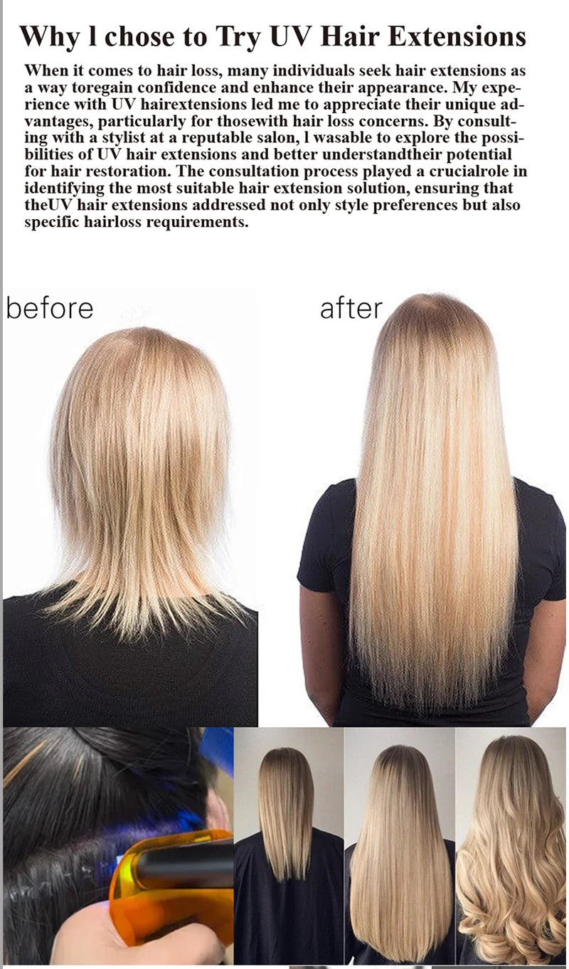 Advanced V Light Hair Extensions Kit Tape-In Extensions with High-Tech UV Machine and Glue for Quality Salon Use Seamless Hair