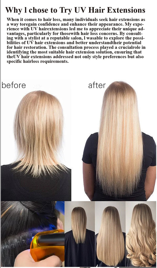 Advanced V Light Hair Extensions Kit Tape-In Extensions with High-Tech UV Machine and Glue for Quality Salon Use Seamless Hair