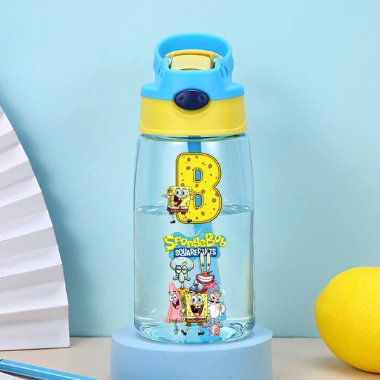 SpongeBobs Water Bottle Children Drinking Bottles with Straw Cartoon Letter A-z Portable Drinking Cup Boys Summer Gym Sports Jug