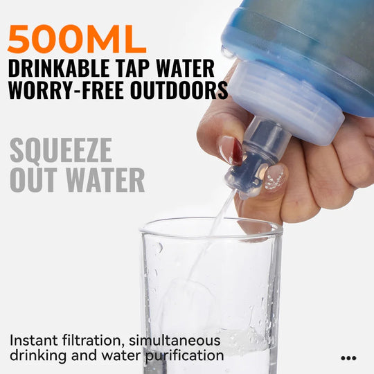 WRELS Water Filter Bottle Collapsible Soft Water Bottle With Filter Squeeze Dual Filtered Water Bottle Outdoor