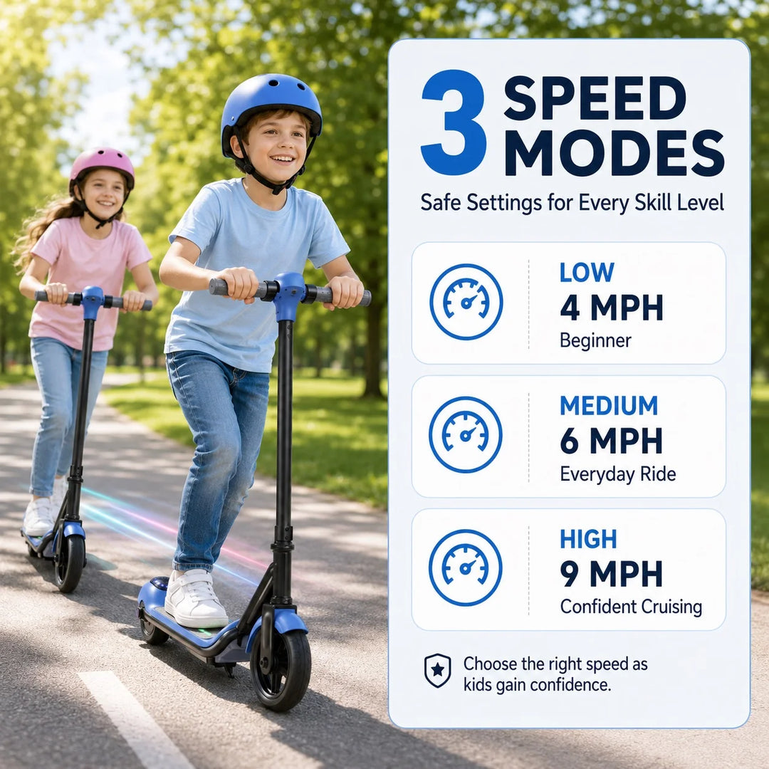 Trottinette électrique avec musique Bluetooth, lumières colorées, 3 vitesses, pliable, capacité de charge de 60 kg, 6-12 ans